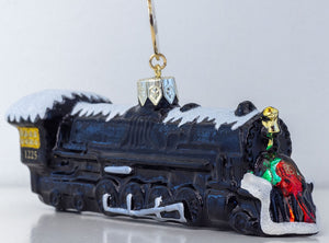 The Polar Express Train with Wreath Hand Blown Glass Ornament