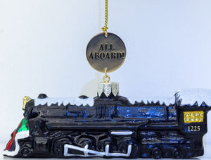 The Polar Express Train with Wreath Hand Blown Glass Ornament